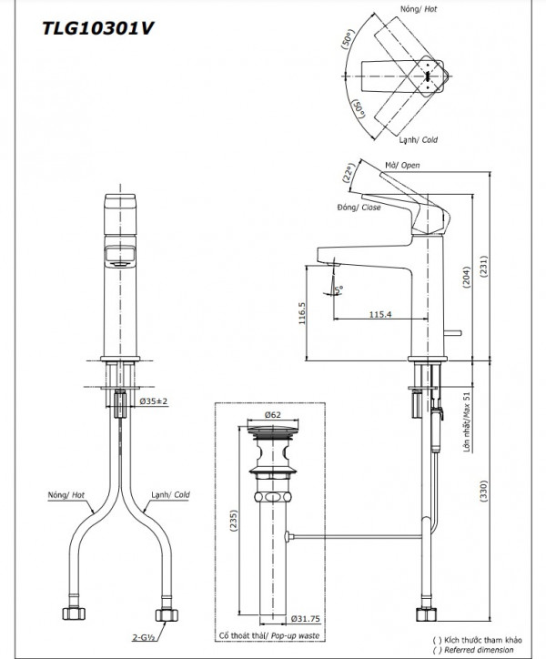 Vòi lavabo nóng lạnh GB TOTO TLG10301V