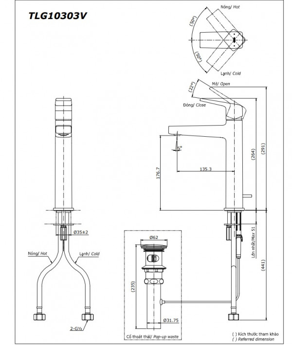 Vòi lavabo nóng lạnh GB TOTO TLG10303V