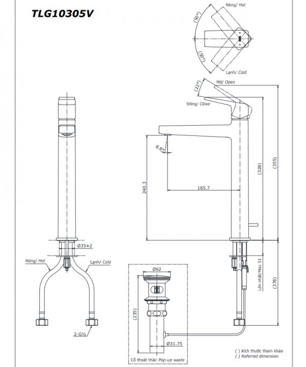 Vòi lavabo nóng lạnh GB TOTO TLG10305V