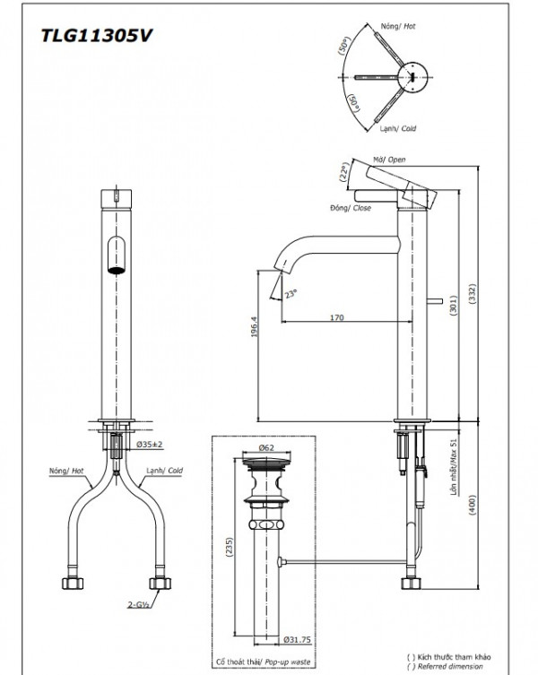 Vòi lavabo nóng lạnh GF TOTO TLG11305V