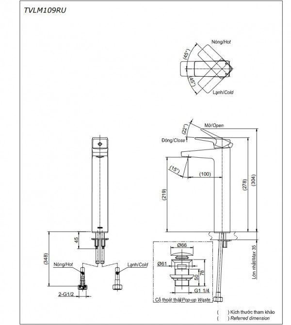 Vòi lavabo nóng lạnh RUFICE TOTO TVLM109RU