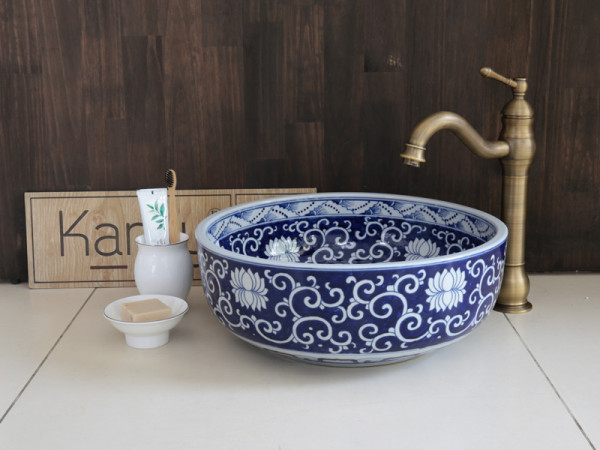 Chậu lavabo đặt bàn Kanly sứ hoa văn SU120