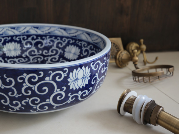 Chậu lavabo đặt bàn Kanly sứ hoa văn SU120