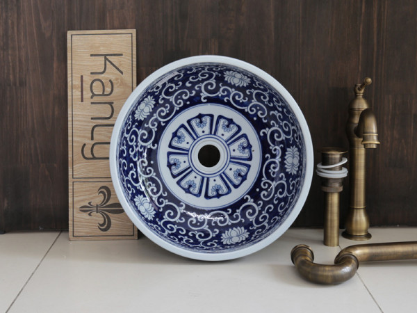 Chậu lavabo đặt bàn Kanly sứ hoa văn SU120