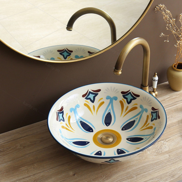 Chậu lavabo đặt bàn Kanly sứ hoa văn SU403