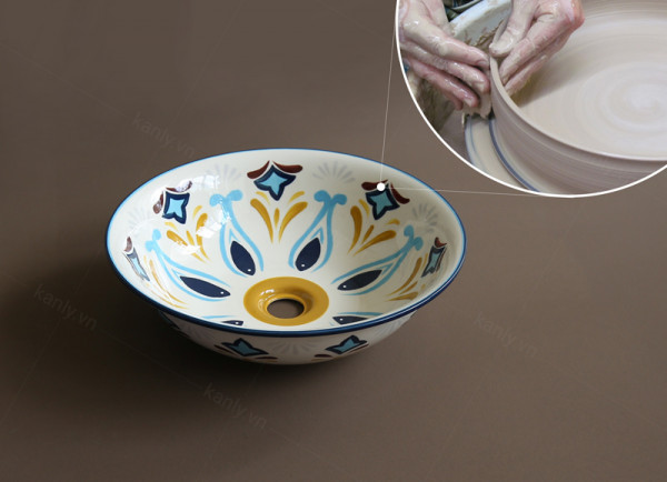 Chậu lavabo đặt bàn Kanly sứ hoa văn SU403