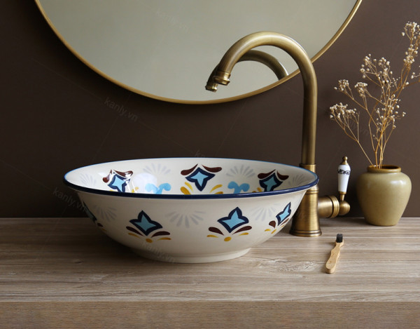 Chậu lavabo đặt bàn Kanly sứ hoa văn SU403