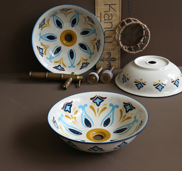 Chậu lavabo đặt bàn Kanly sứ hoa văn SU403