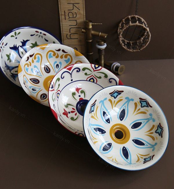 Chậu lavabo đặt bàn Kanly sứ hoa văn SU403