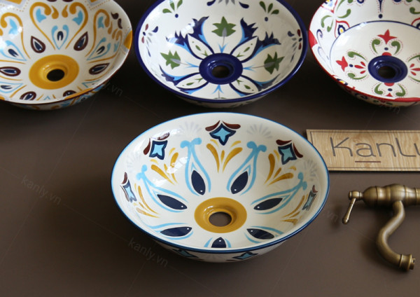 Chậu lavabo đặt bàn Kanly sứ hoa văn SU403