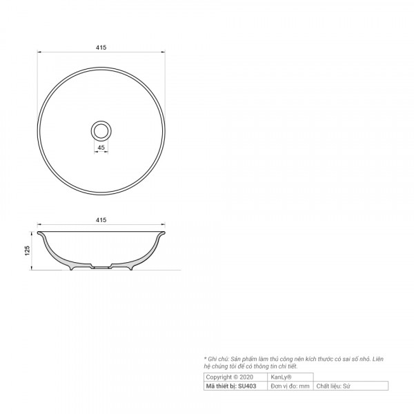 Chậu lavabo đặt bàn Kanly sứ hoa văn SU403