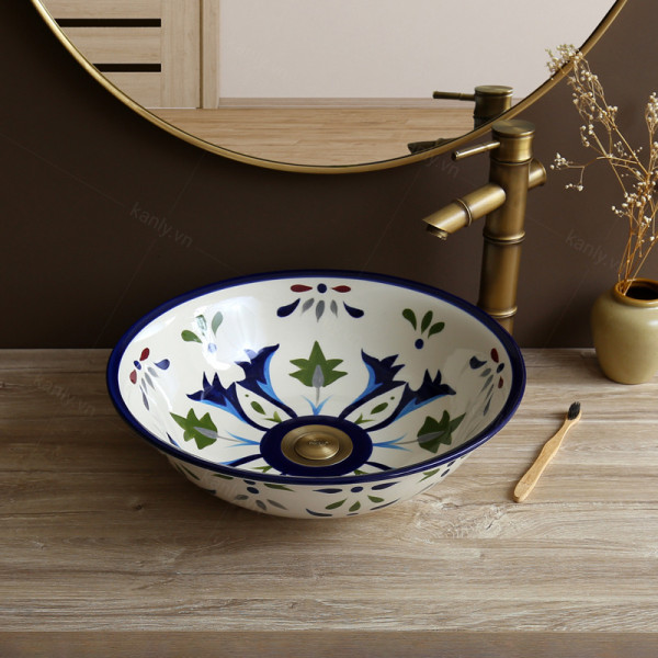 Chậu lavabo đặt bàn Kanly sứ hoa văn SU401