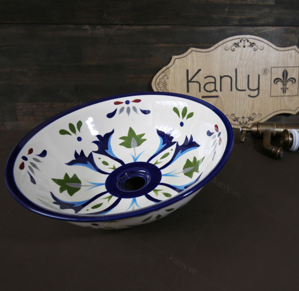Chậu lavabo đặt bàn Kanly sứ hoa văn SU401