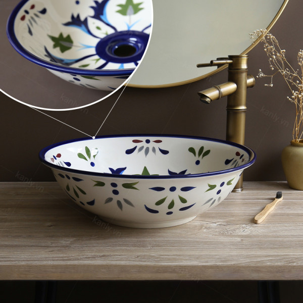 Chậu lavabo đặt bàn Kanly sứ hoa văn SU401