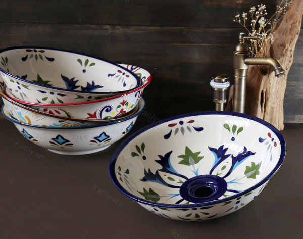 Chậu lavabo đặt bàn Kanly sứ hoa văn SU401