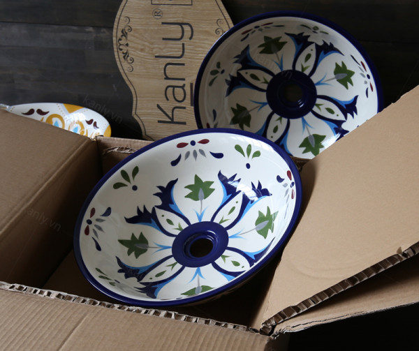 Chậu lavabo đặt bàn Kanly sứ hoa văn SU401