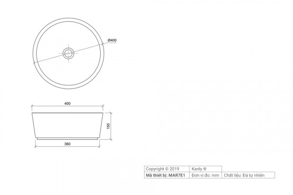 Chậu lavabo đặt bàn Kanly bằng đá tự nhiên MAR7E
