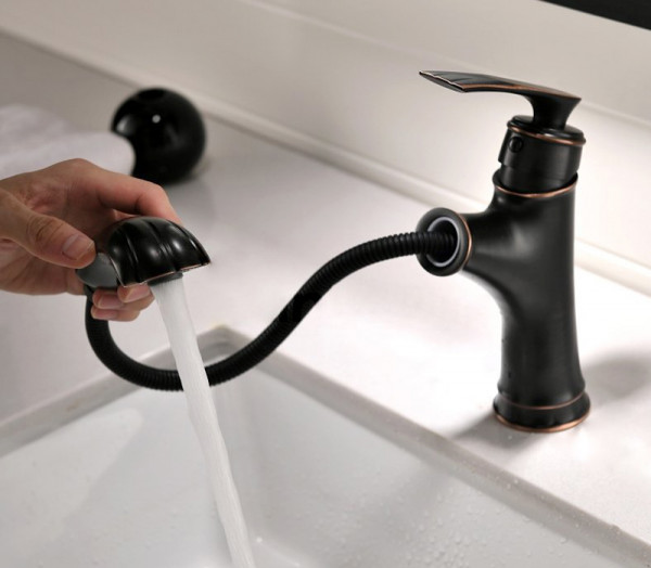 Vòi nước lavabo nóng lạnh có dây rút bằng đồng Kanly GCV42B