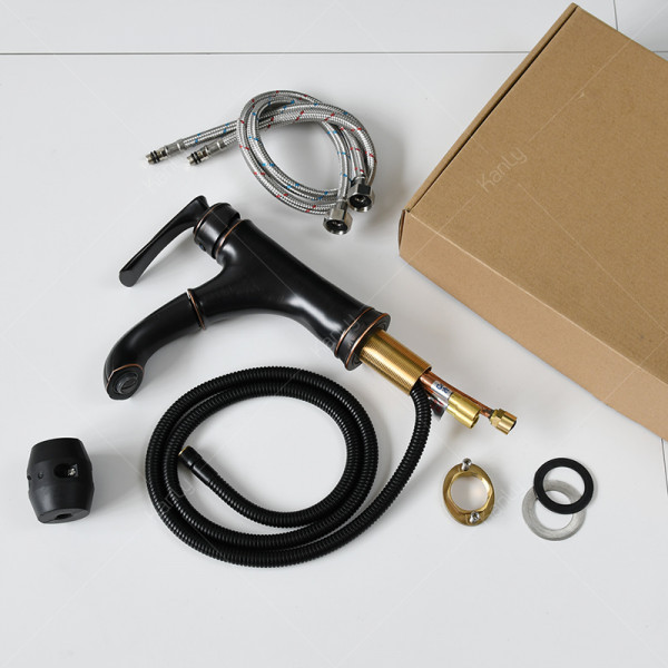 Vòi nước lavabo nóng lạnh có dây rút bằng đồng Kanly GCV42B