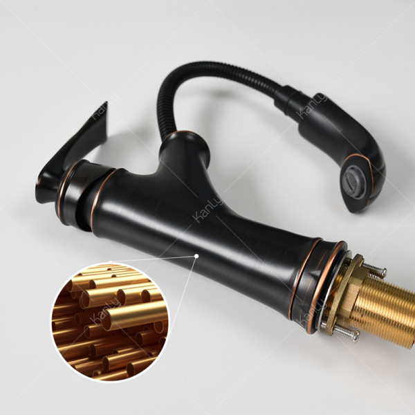 Vòi nước lavabo nóng lạnh có dây rút bằng đồng Kanly GCV42B