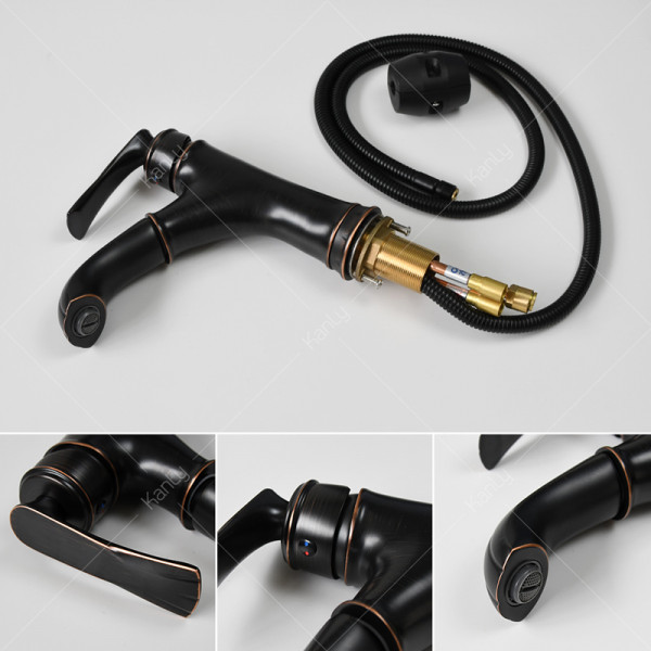 Vòi nước lavabo nóng lạnh có dây rút bằng đồng Kanly GCV42B