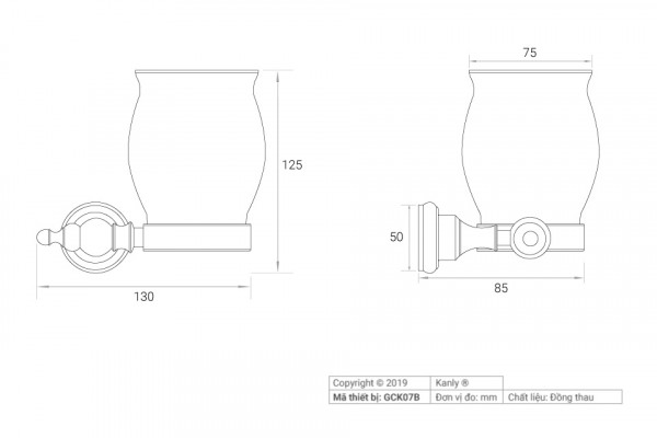 Giá để cốc đơn bằng đồng Kanly GCK07B