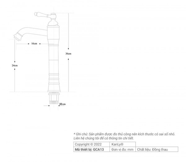 Vòi chậu lavabo nóng lạnh bằng đồng Kanly GCA13/GCV13