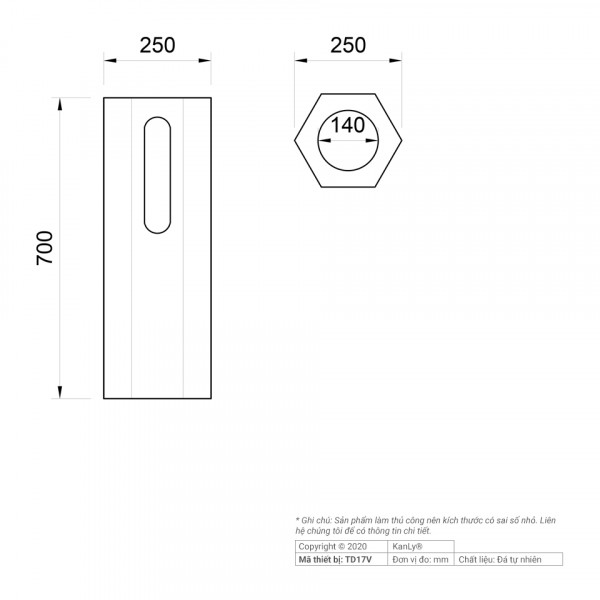 Trụ để lavabo bằng đá Kanly TD17V
