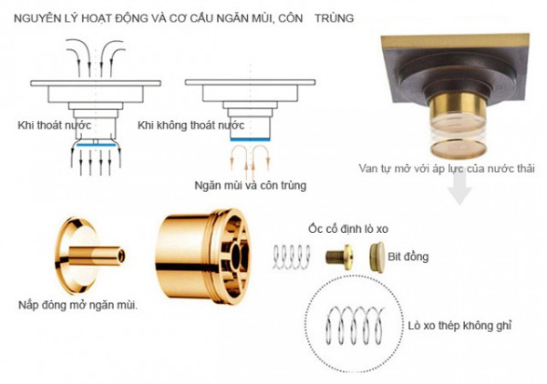Phễu thoát sàn bằng đồng 10x10cm Kanly GCP12