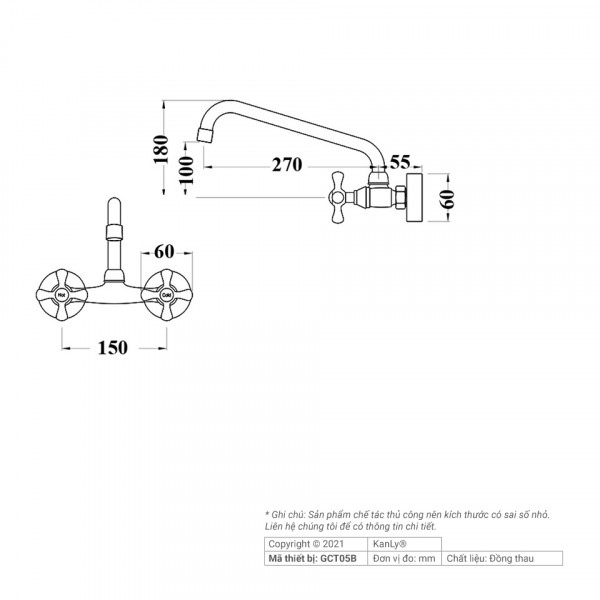 Vòi rửa bát nóng lạnh bằng đồng Kanly GCC01B