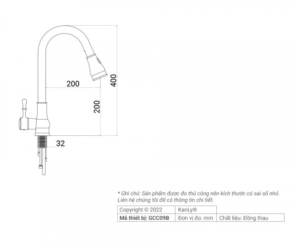 Vòi rửa bát nóng lạnh bằng đồng Kanly GCC09B