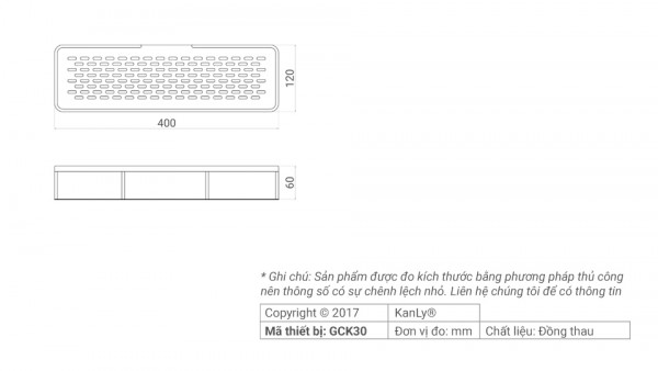 Kệ treo góc nhà tắm bằng đồng Kanly GCK30/30B