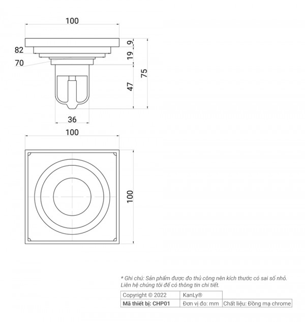 Phễu thoát sàn Kanly CHP01