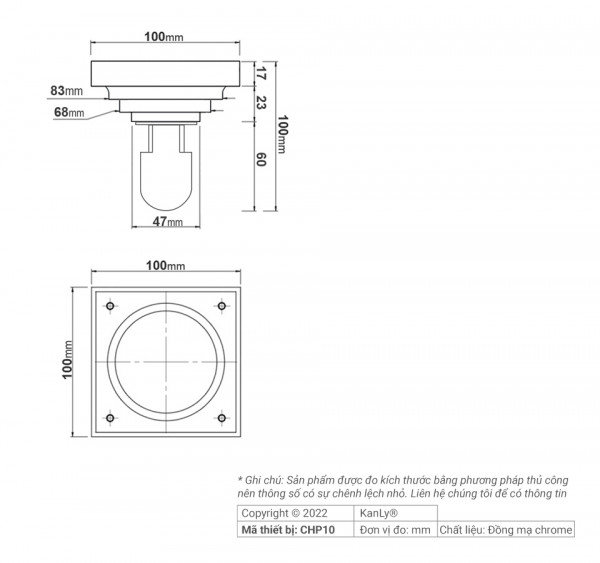 Phễu thoát sàn Kanly CHP10