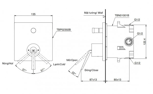 Van gật gù nóng lạnh ZL TOTO TBP02302B/TBN01001B