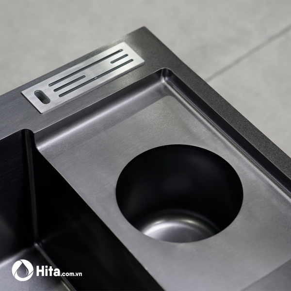 Chậu rửa chén có hộc rác phủ Nano Đen HITA HD10048GRND