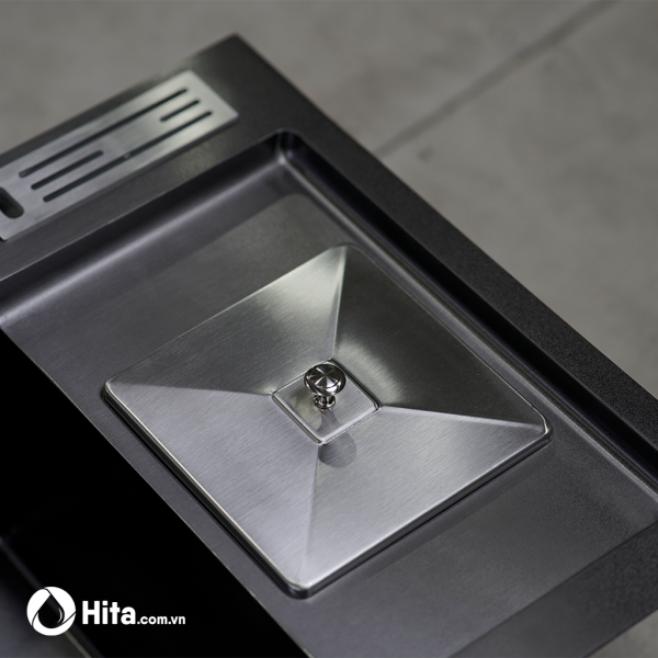 Chậu rửa chén có hộc rác phủ Nano Đen HITA HD10048GRND
