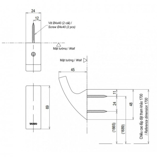 Móc áo G vuông TOTO YRH903V