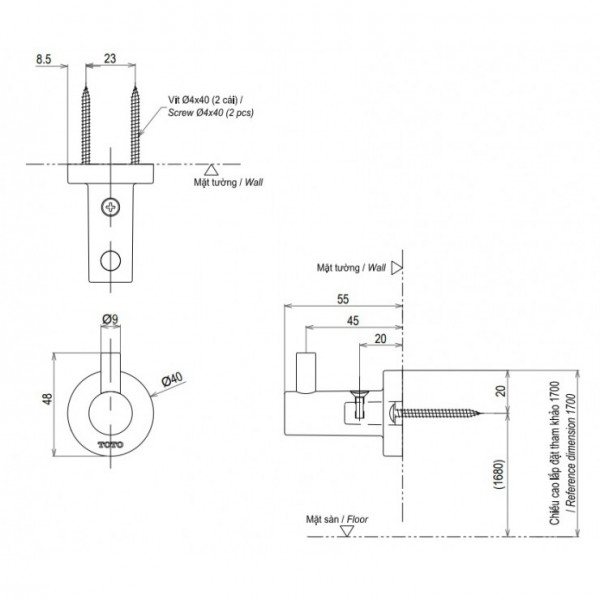 Móc áo L tròn TOTO YRH406V