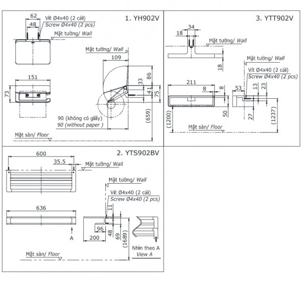 Bộ 3 sản phẩm G tròn TOTO YS902N3V