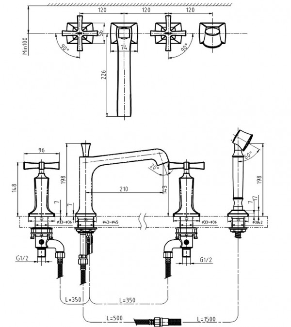 Vòi sen tắm xả bồn nóng lạnh kèm sen tắm TOTO DB244AC#PG