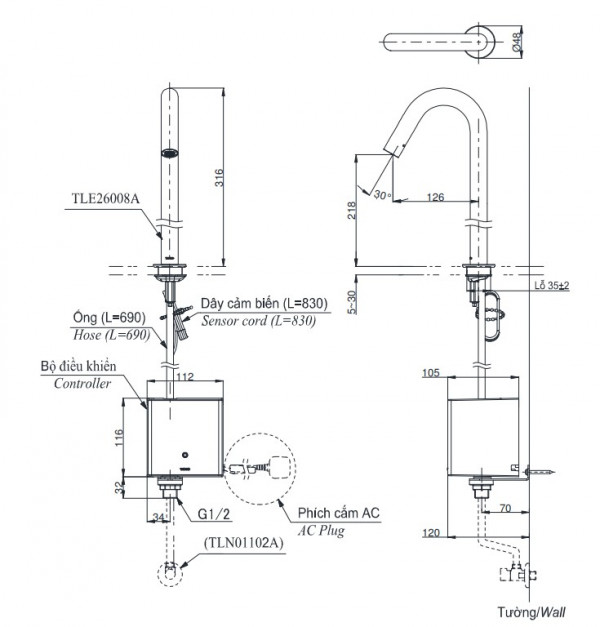 Vòi lavabo cảm ứng TOTO TLE26008A
