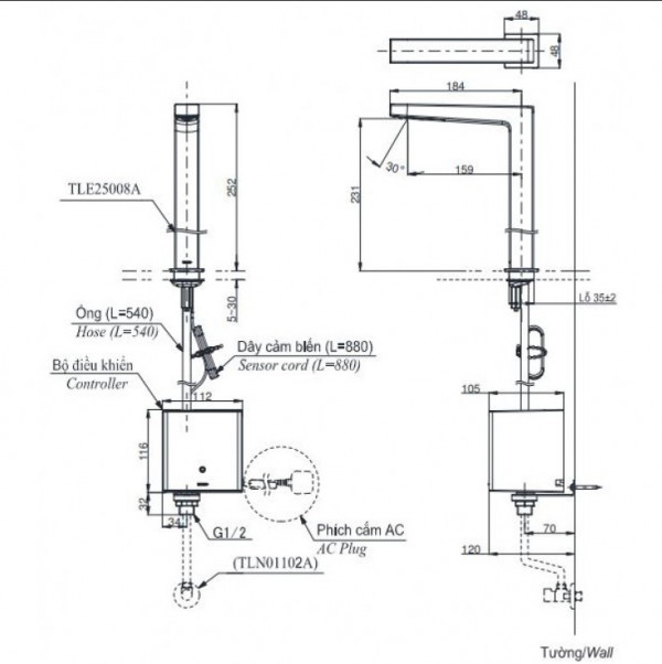 Vòi lavabo cảm ứng TOTO TLE25008A