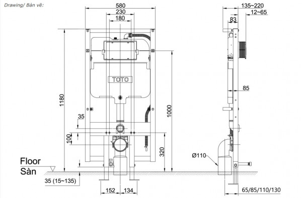 Két nước âm tường TOTO WH172AAT 4.5/3L (lắp nắp giấu dây có xả tự động)