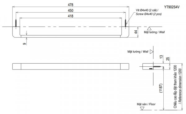 Thanh vắt khăn đơn TOTO YT902S4V