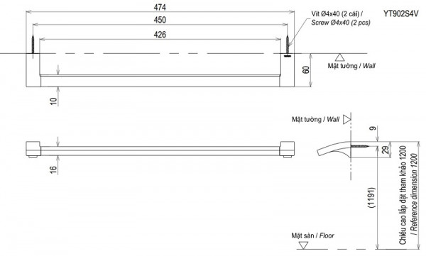 Thanh vắt khăn đơn TOTO YT903S4V
