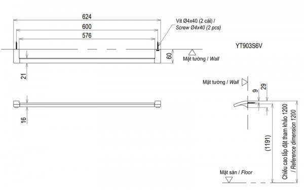 Thanh vắt khăn đơn TOTO YT903S6V