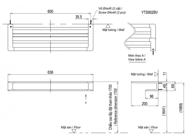 Thanh vắt khăn 2 tầng TOTO YTS902BV