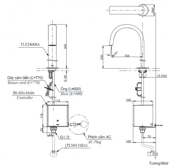 Vòi lavabo cảm ứng TOTO TLE24008A