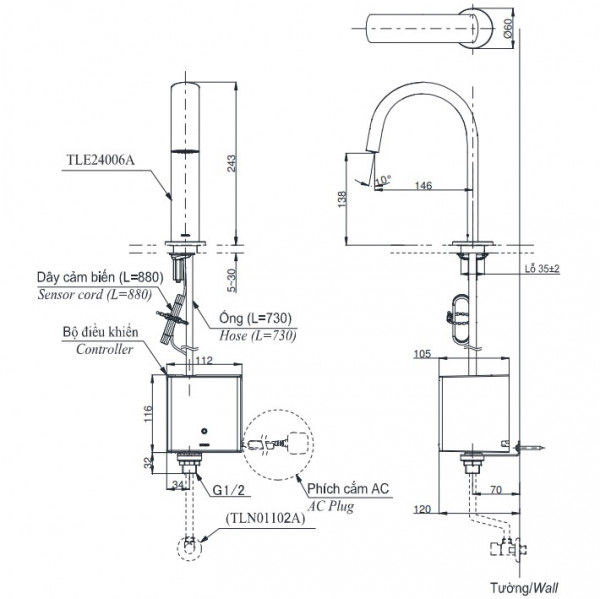 Vòi lavabo cảm ứng TOTO TLE24006A
